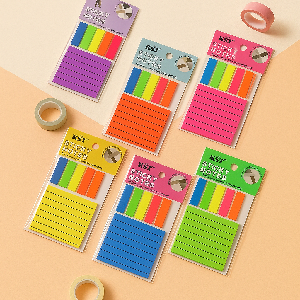 Neon Orange Sticky Note & Tab Set – Transparent & Lined