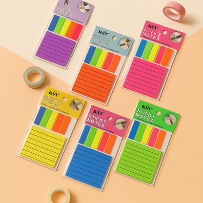 Neon Orange Sticky Note & Tab Set – Transparent & Lined