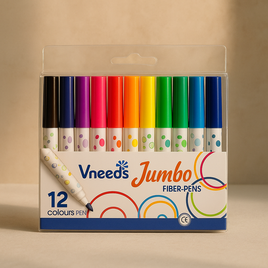 Vneeds Jumbo Washable Fiber Pens – 12 Colors