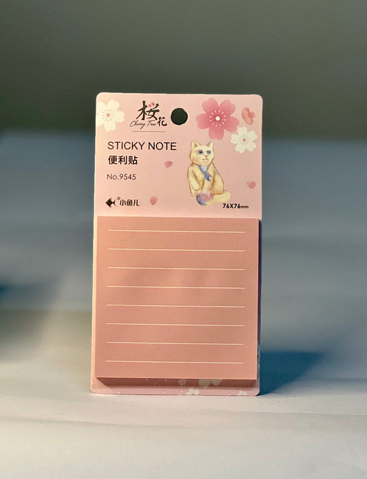 Cherry Blossom Cat Sticky Notes - Warm Pink