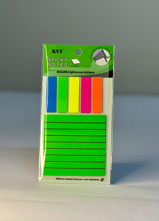 Neon Green Sticky Note & Tab Set – Transparent & Lined