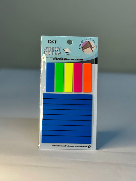 Neon Blue Sticky Note & Tab Set – Transparent & Lined