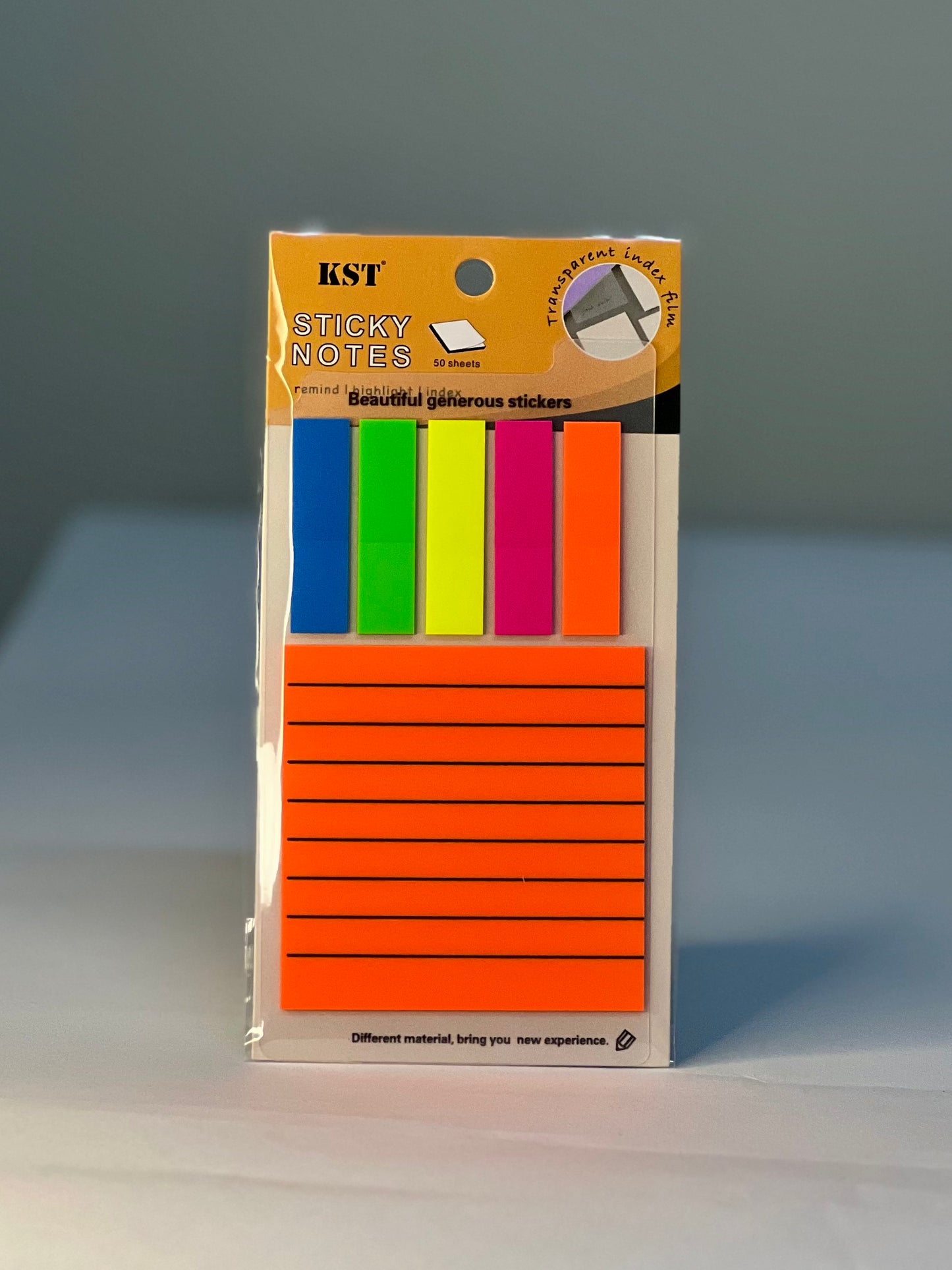 Neon Orange Sticky Note & Tab Set – Transparent & Lined