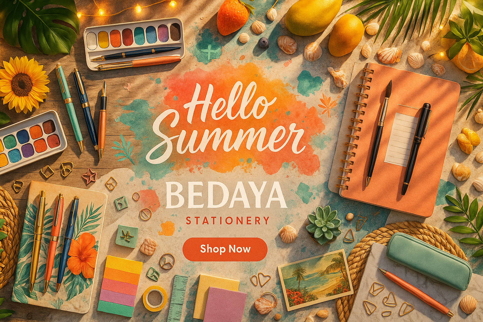 Complex summer-themed stationery website cover