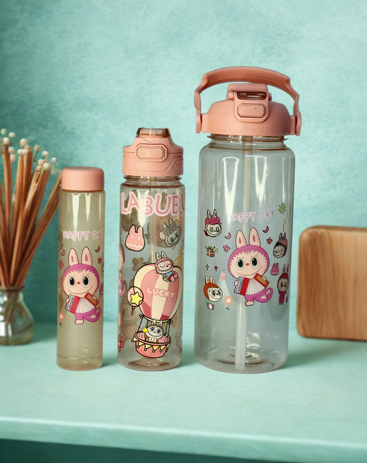 Labubu Pink Water Bottle Set - 3 Sizes